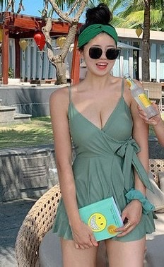 女神款厚杯連身腰身氣質款泳裝泳衣-M~XL