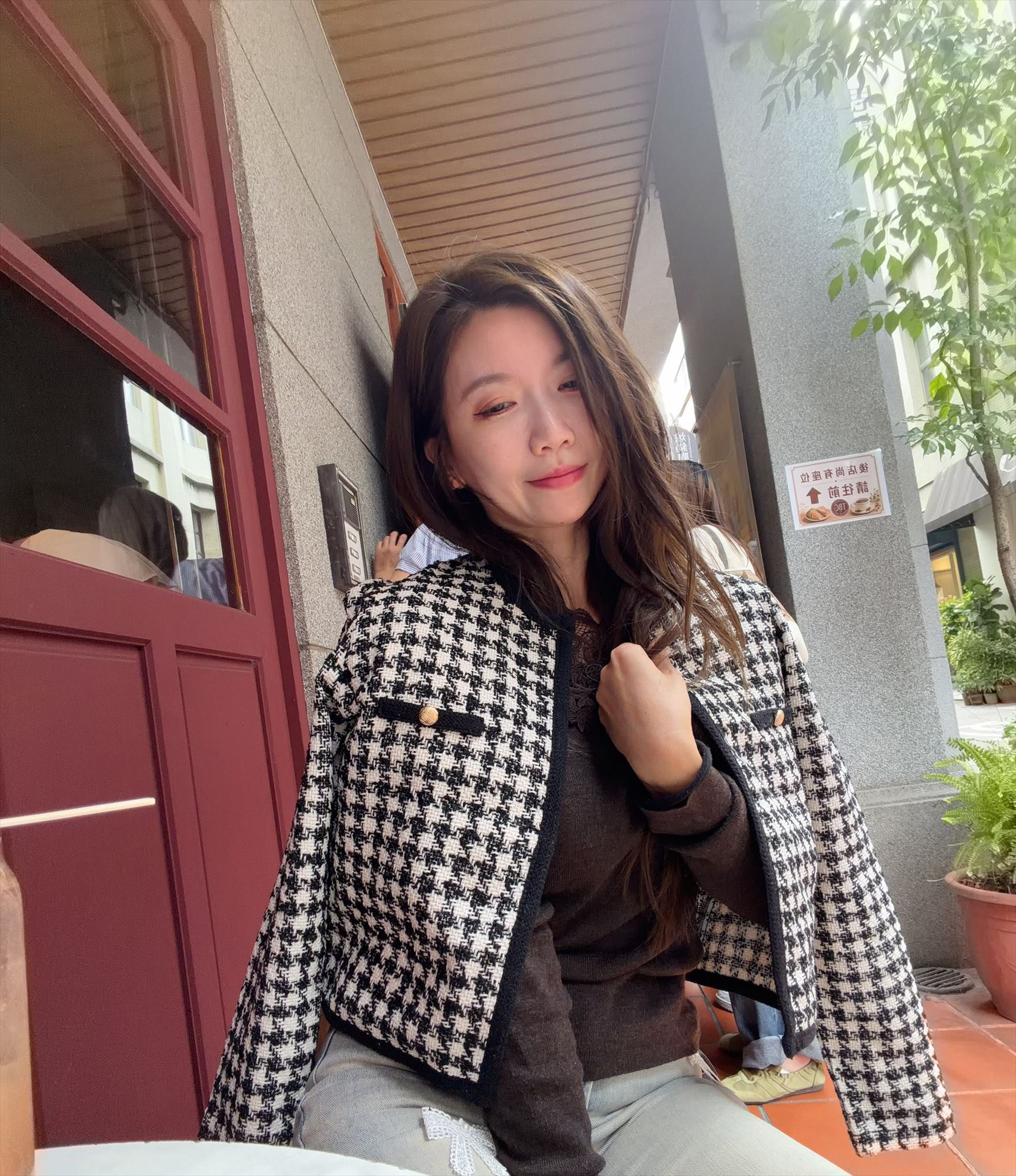小香風千鳥格長袖外套