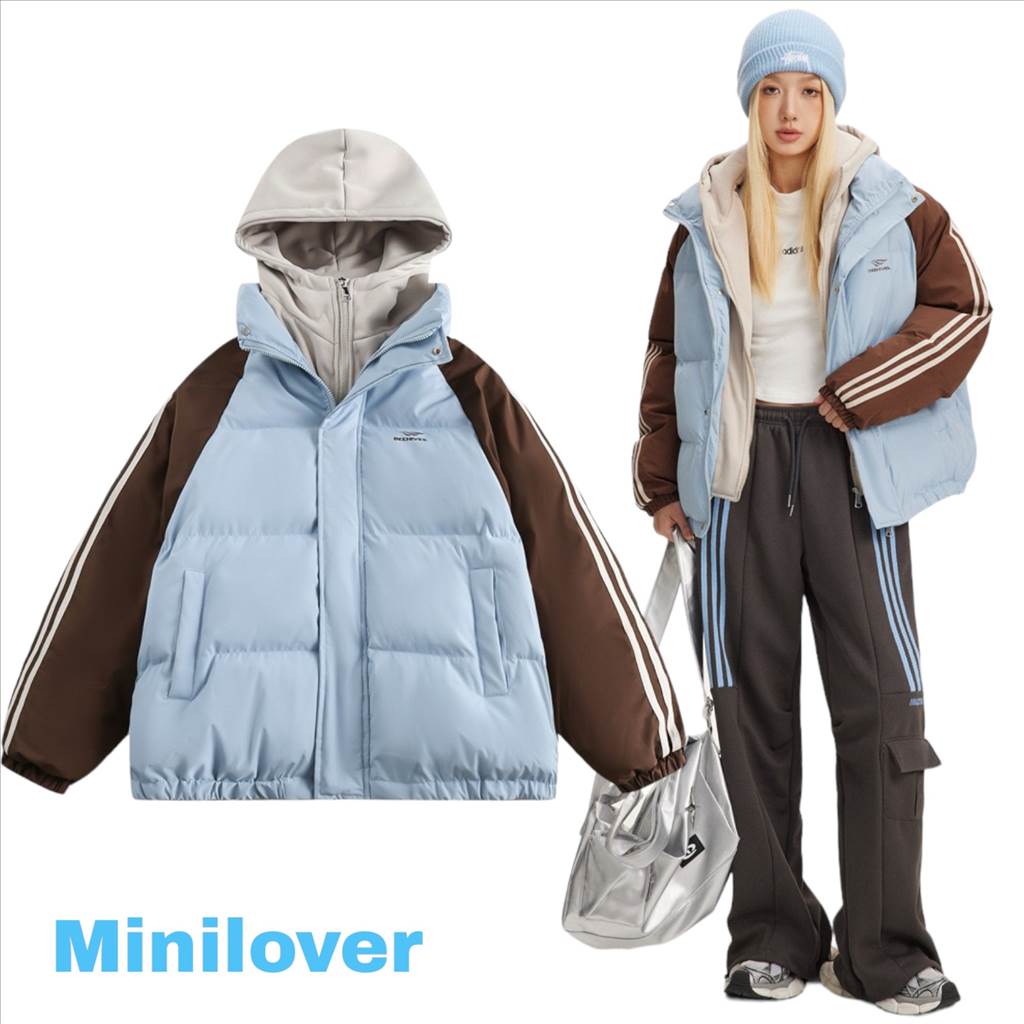 新款保暖假二件休閒寬鬆外套-藍 minilover