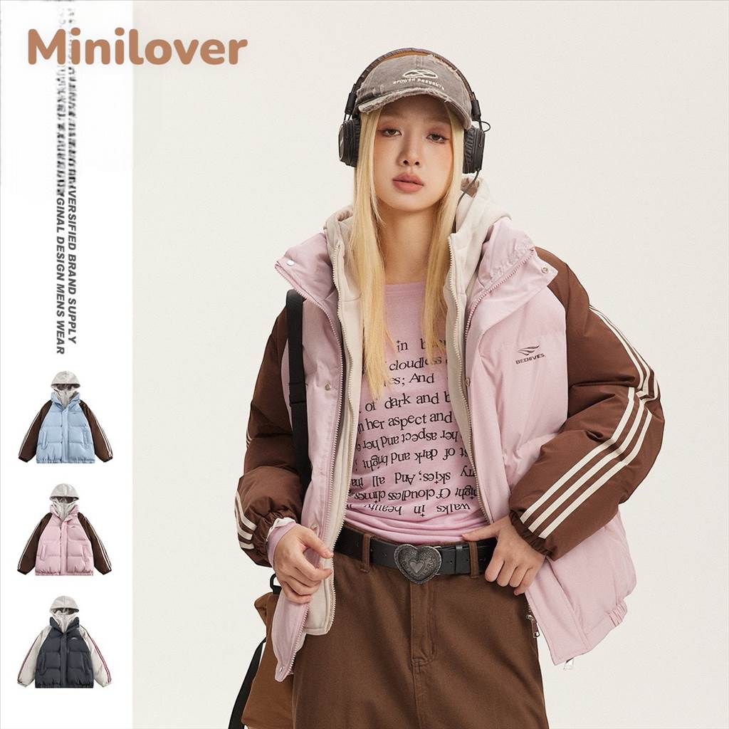 新款保暖假二件休閒寬鬆外套-粉 minilover